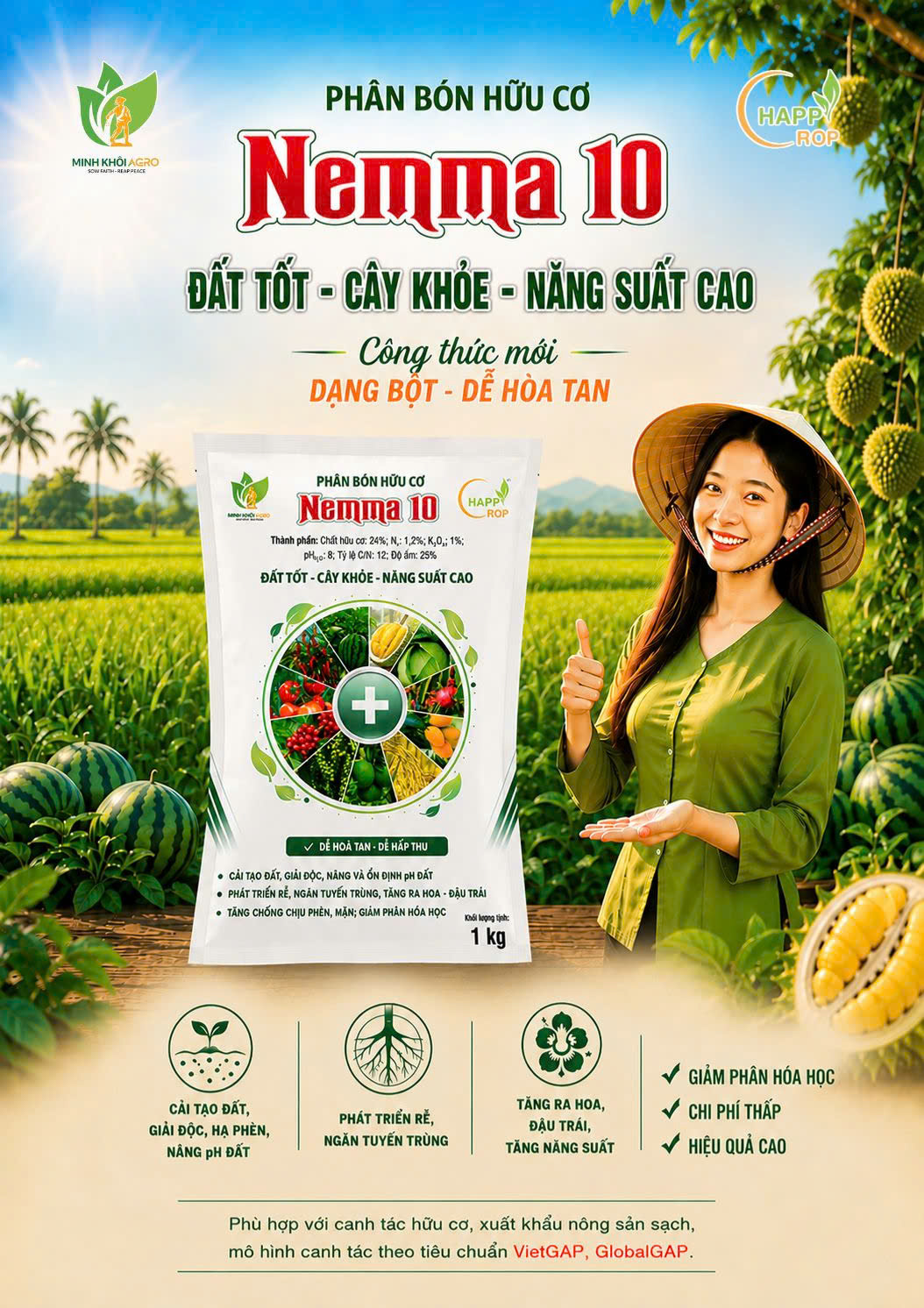 Phân bón hữu cơ Nemma 10 (dang bột) - Gói 1kg